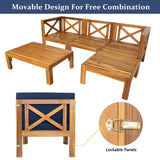 5 PCS Outdoor Backyard Patio Wood Sectional Sofa Set with Cushions