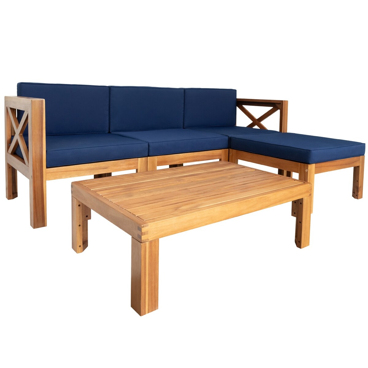 5 PCS Outdoor Backyard Patio Wood Sectional Sofa Set with Cushions