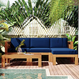 5 PCS Outdoor Backyard Patio Wood Sectional Sofa Set with Cushions