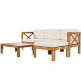 5 PCS Outdoor Backyard Patio Wood Sectional Sofa Set with Cushions