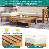 5 PCS Outdoor Backyard Patio Wood Sectional Sofa Set with Cushions