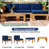 5 PCS Outdoor Backyard Patio Wood Sectional Sofa Set with Cushions