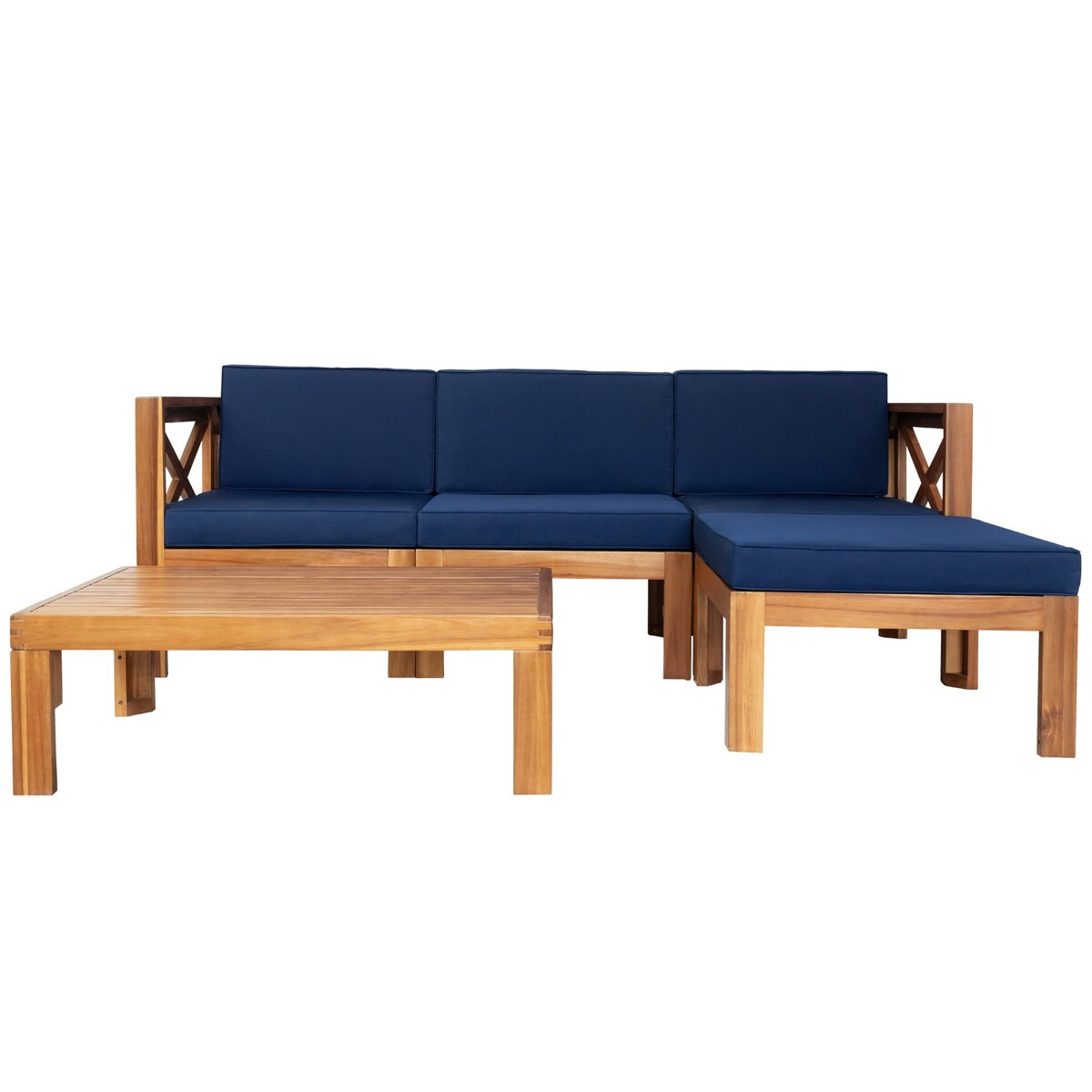 5 PCS Outdoor Backyard Patio Wood Sectional Sofa Set with Cushions