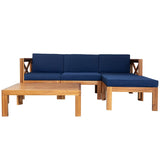5 PCS Outdoor Backyard Patio Wood Sectional Sofa Set with Cushions