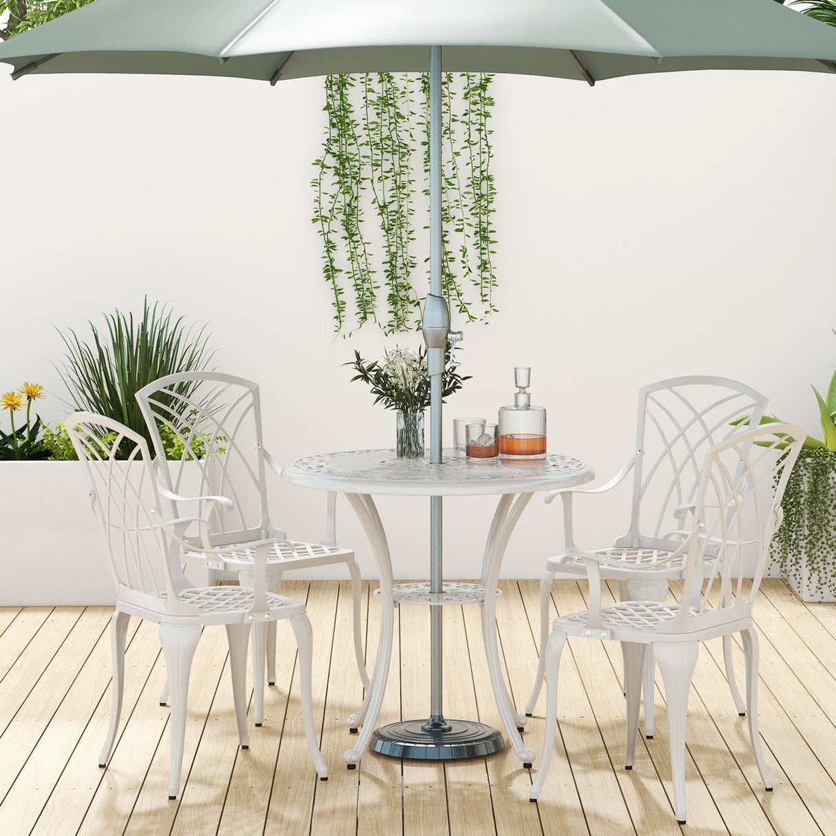 5 PCS Patio Table Chair Set Outdoor Patio Set with Umbrella Hole