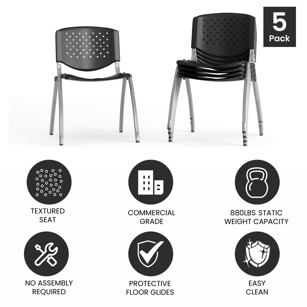 5 Pack 880 lb. Capacity Plastic Stack Chair with Powder Coated Frame