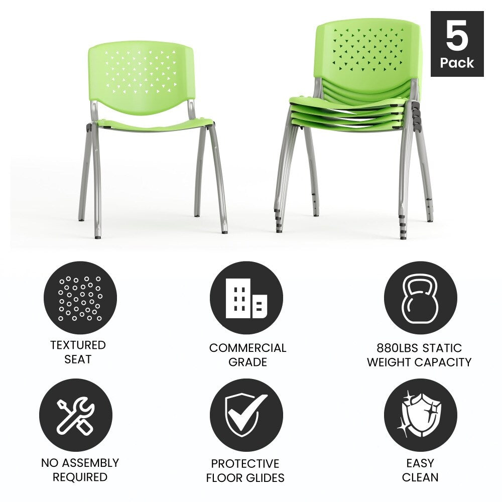 5 Pack 880 lb. Capacity Plastic Stack Chair with Powder Coated Frame