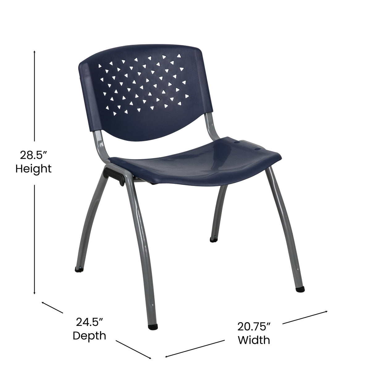 5 Pack 880 lb. Capacity Plastic Stack Chair with Powder Coated Frame