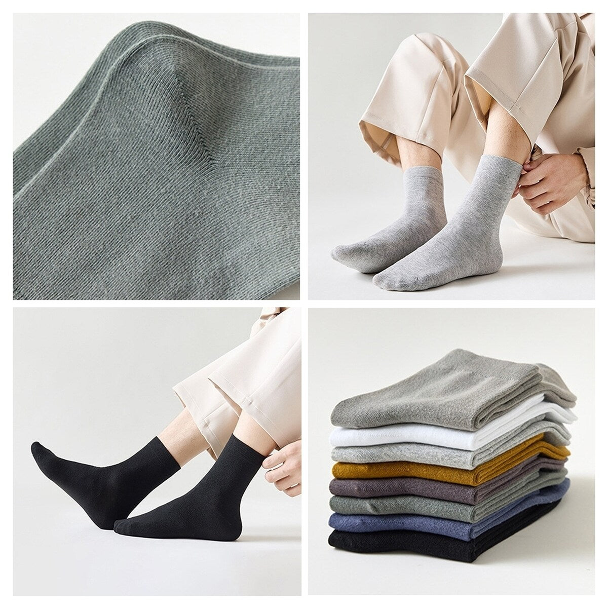 5 Pairs MidTube Thick High Elasticity Men Socks Autumn Winter Solid Color Business Socks