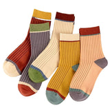 5 Pairs Women Candy Color Splicing Design Socks MidTube Ribbed Breathable SweatAbsorbent High Elastic Socks