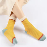 5 Pairs Women Candy Color Splicing Design Socks MidTube Ribbed Breathable SweatAbsorbent High Elastic Socks