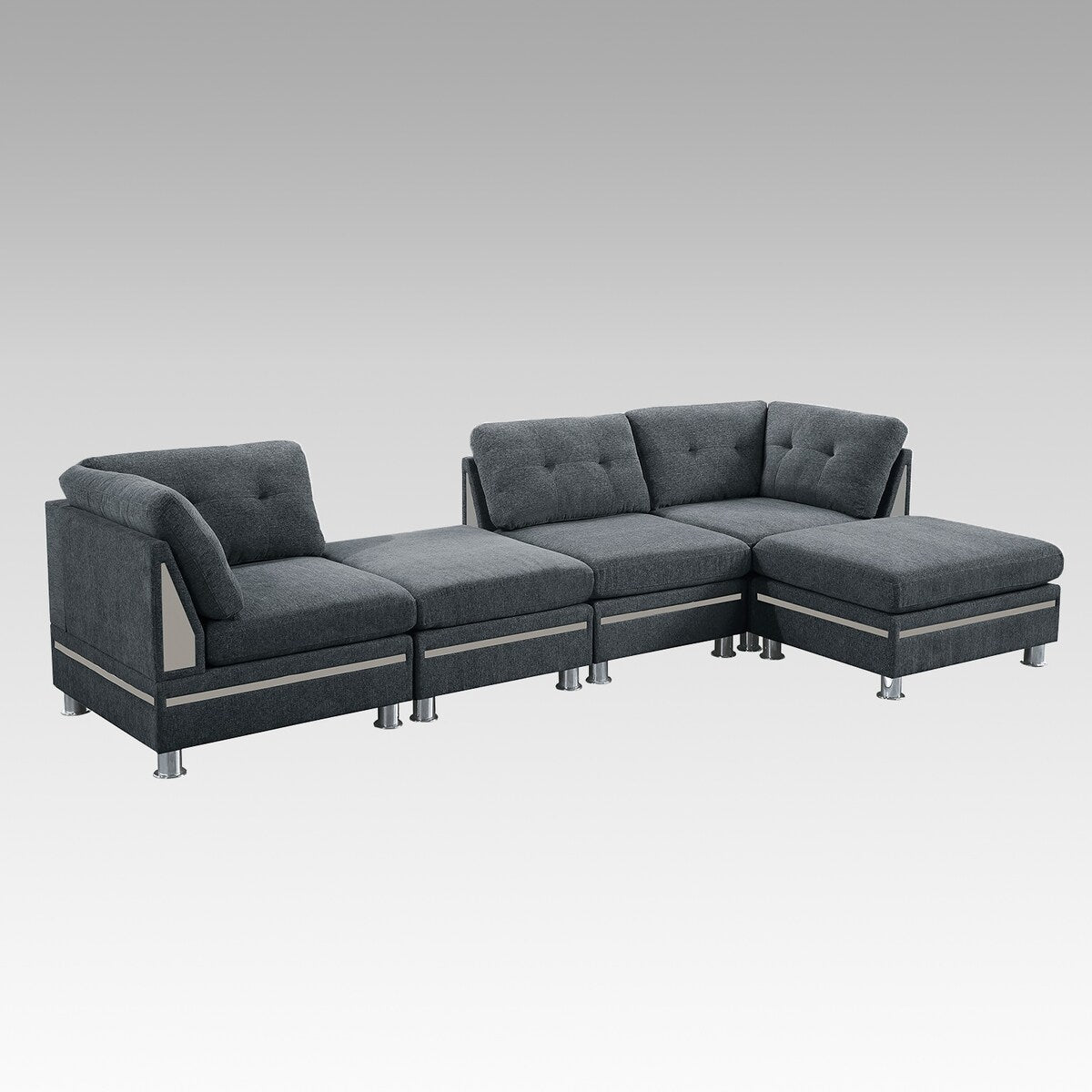 5 Piece Chenille Fabric Upholstered Modular Sectional Sofa Set with 2 Ottomans in Charcoal