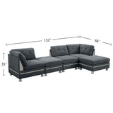 5 Piece Chenille Fabric Upholstered Modular Sectional Sofa Set with 2 Ottomans in Charcoal