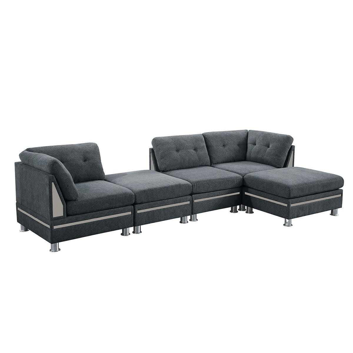 5 Piece Chenille Fabric Upholstered Modular Sectional Sofa Set with 2 Ottomans in Charcoal