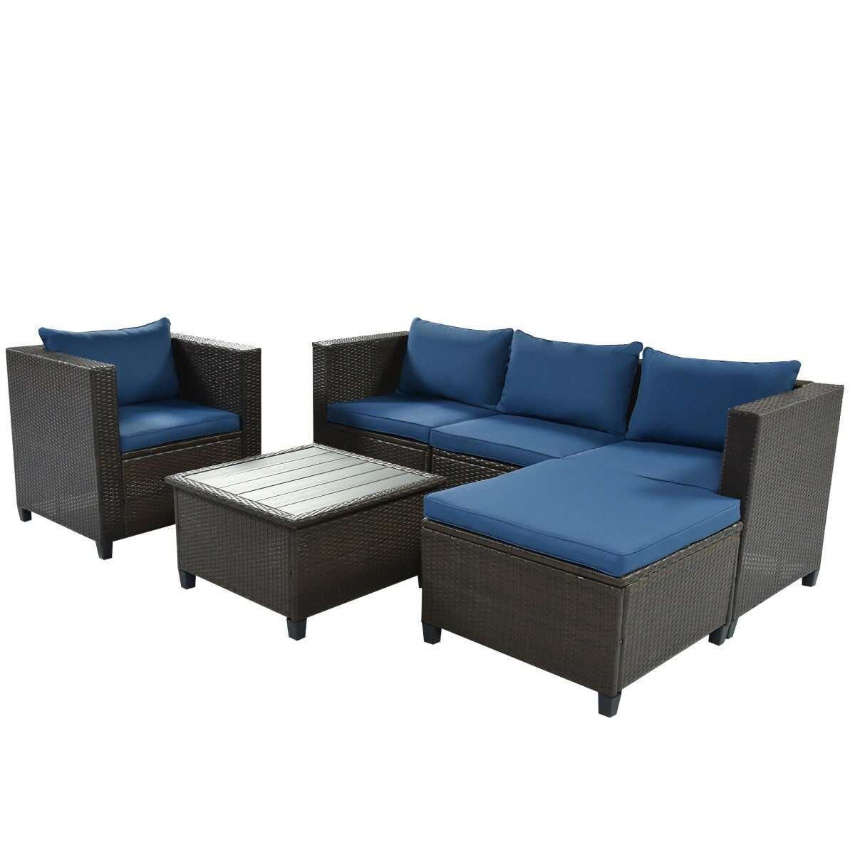 5 Piece Conversation Rattan Sectional Sofa