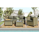 5 Piece Conversation Rattan Sectional Sofa