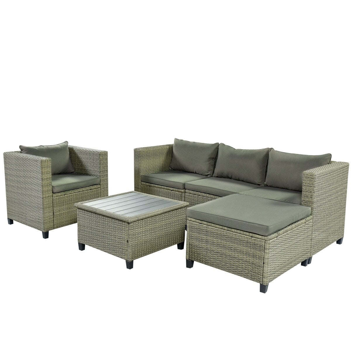5 Piece Conversation Rattan Sectional Sofa