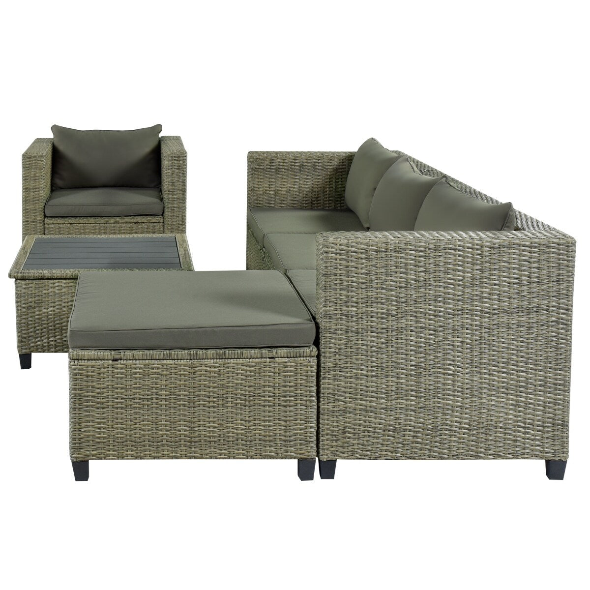 5 Piece Conversation Rattan Sectional Sofa