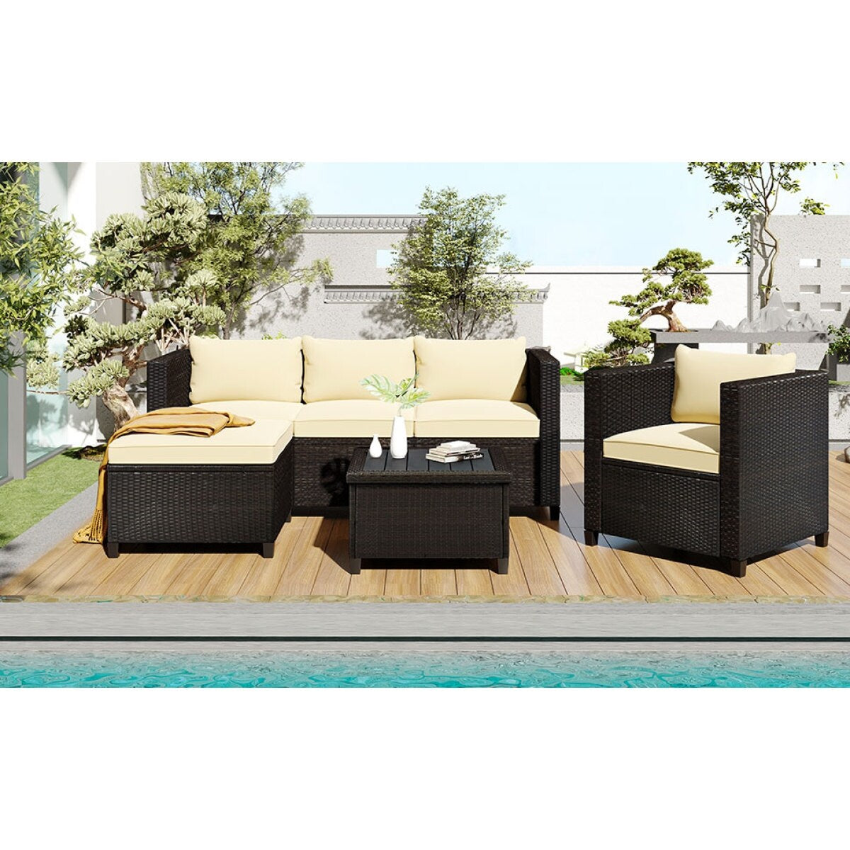 5 Piece Conversation Rattan Sectional Sofa