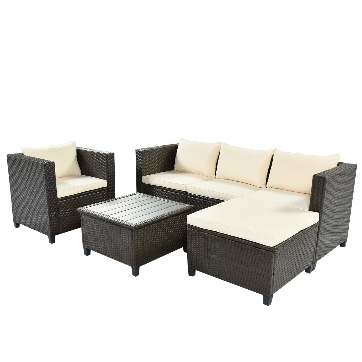 5 Piece Conversation Rattan Sectional Sofa