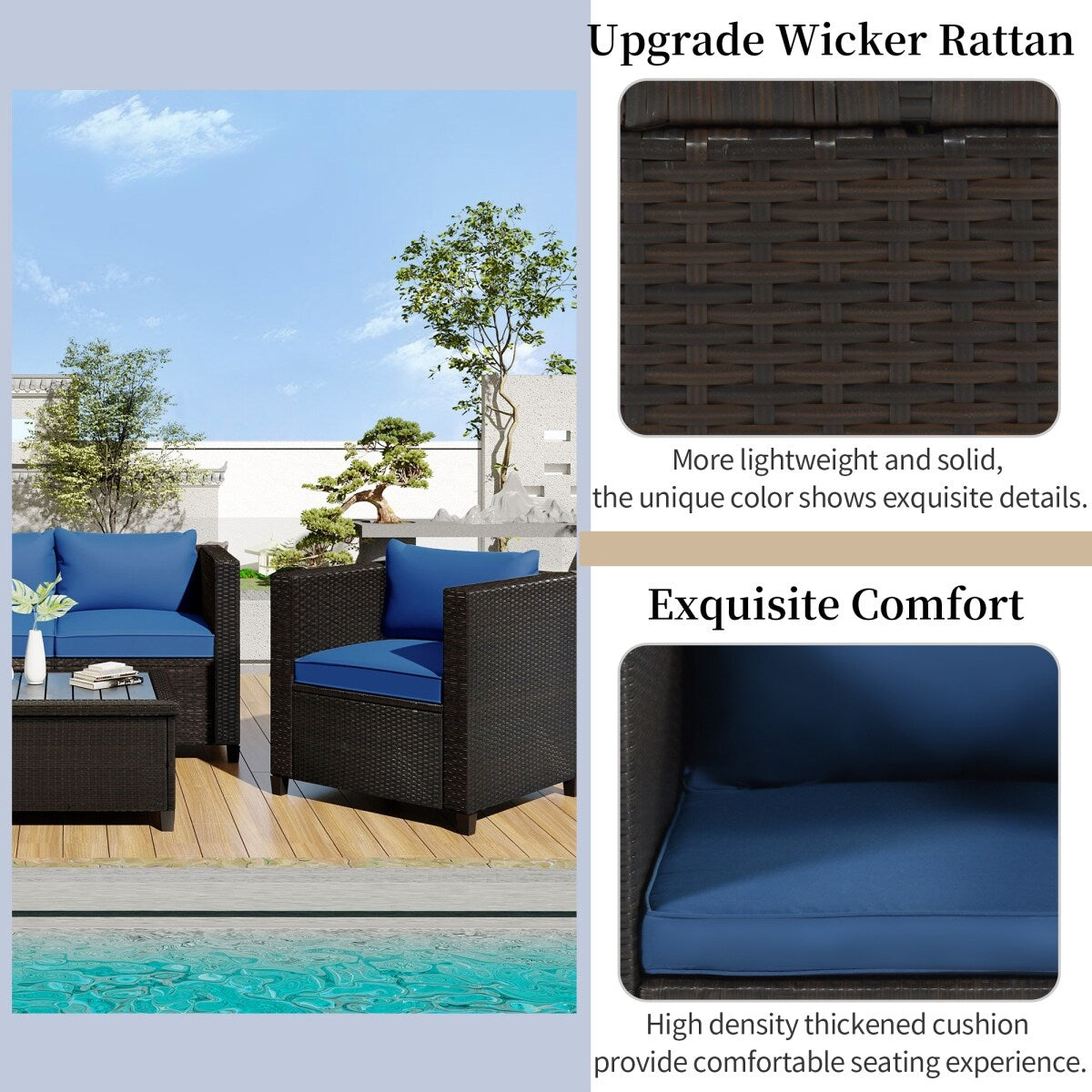 5 Piece Conversation Rattan Sectional Sofa