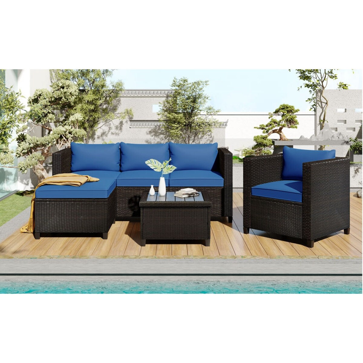 5 Piece Conversation Rattan Sectional Sofa