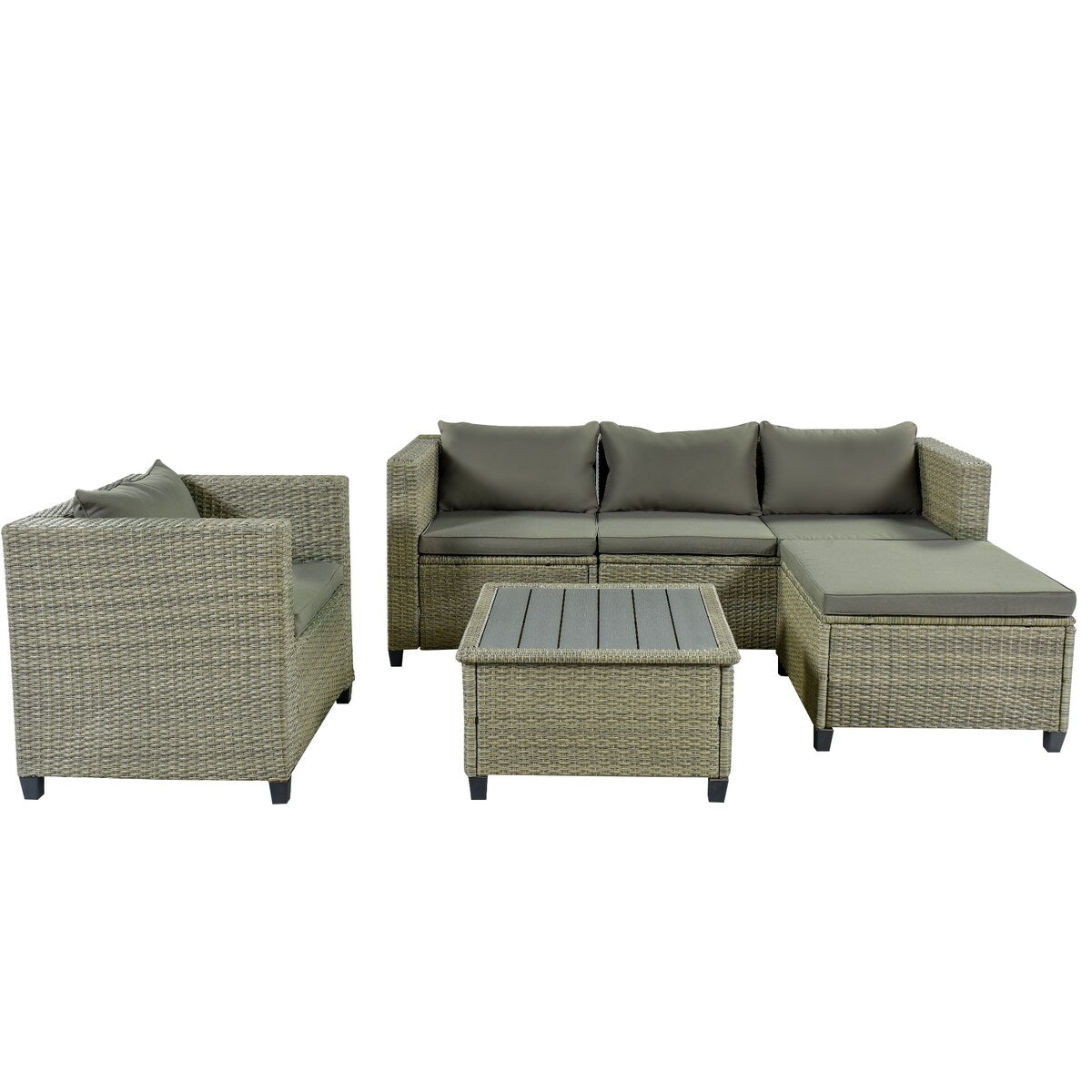 5 Piece Conversation Set Wicker Rattan Sectional Sofa with Seat Cushions