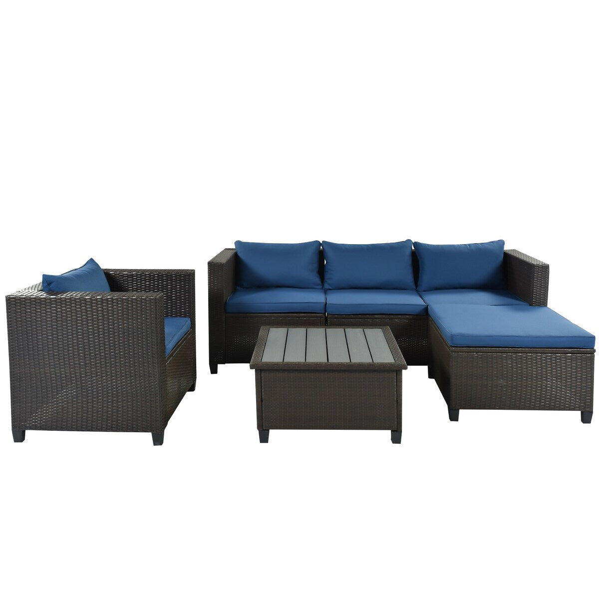 5 Piece Conversation Set Wicker Rattan Sectional Sofa with Seat Cushions