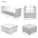 5 Piece Conversation Set Wicker Rattan Sectional Sofa with Seat Cushions