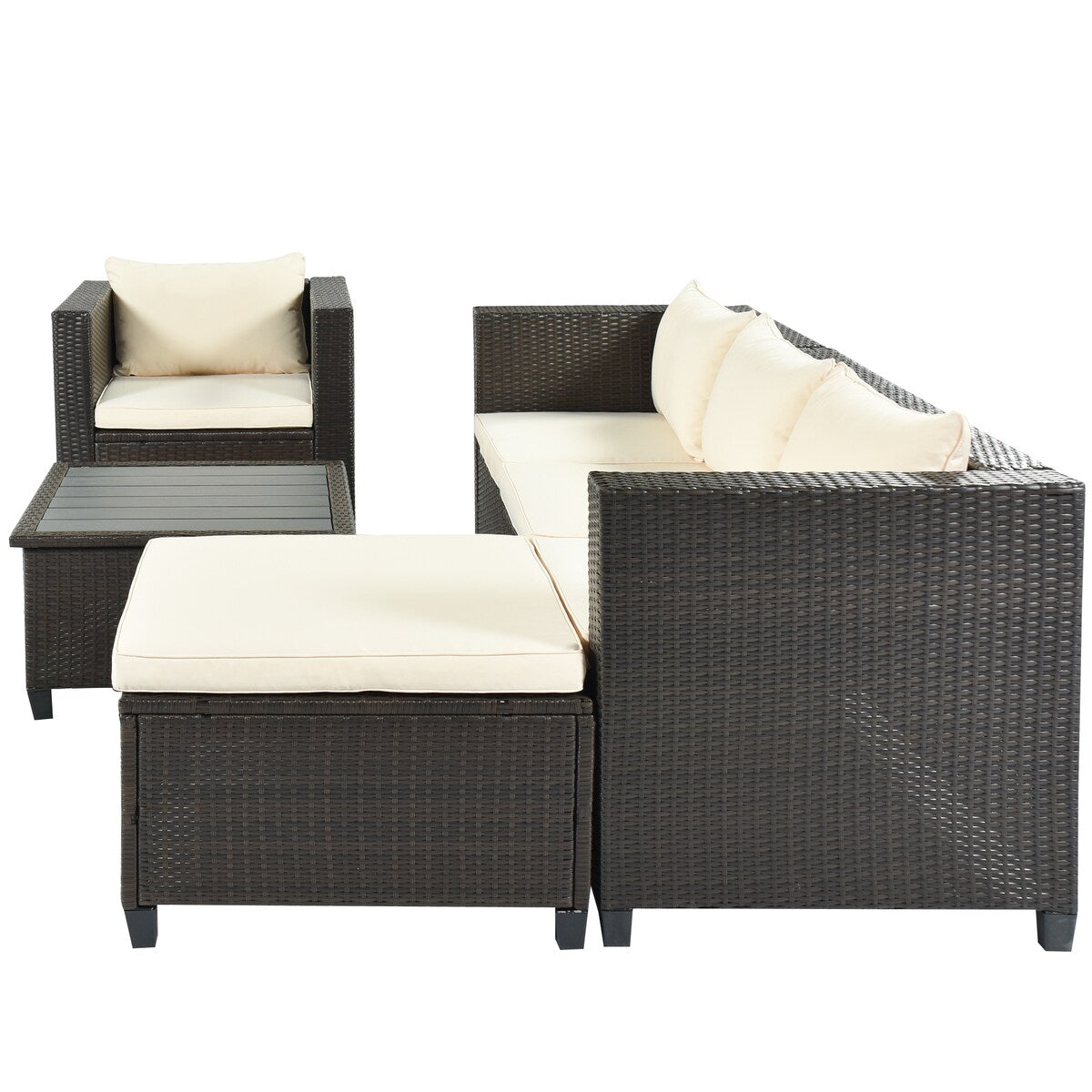 5 Piece Conversation Set Wicker Rattan Sectional Sofa with Seat Cushions