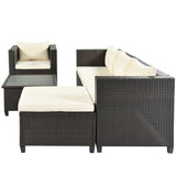 5 Piece Conversation Set Wicker Rattan Sectional Sofa with Seat Cushions