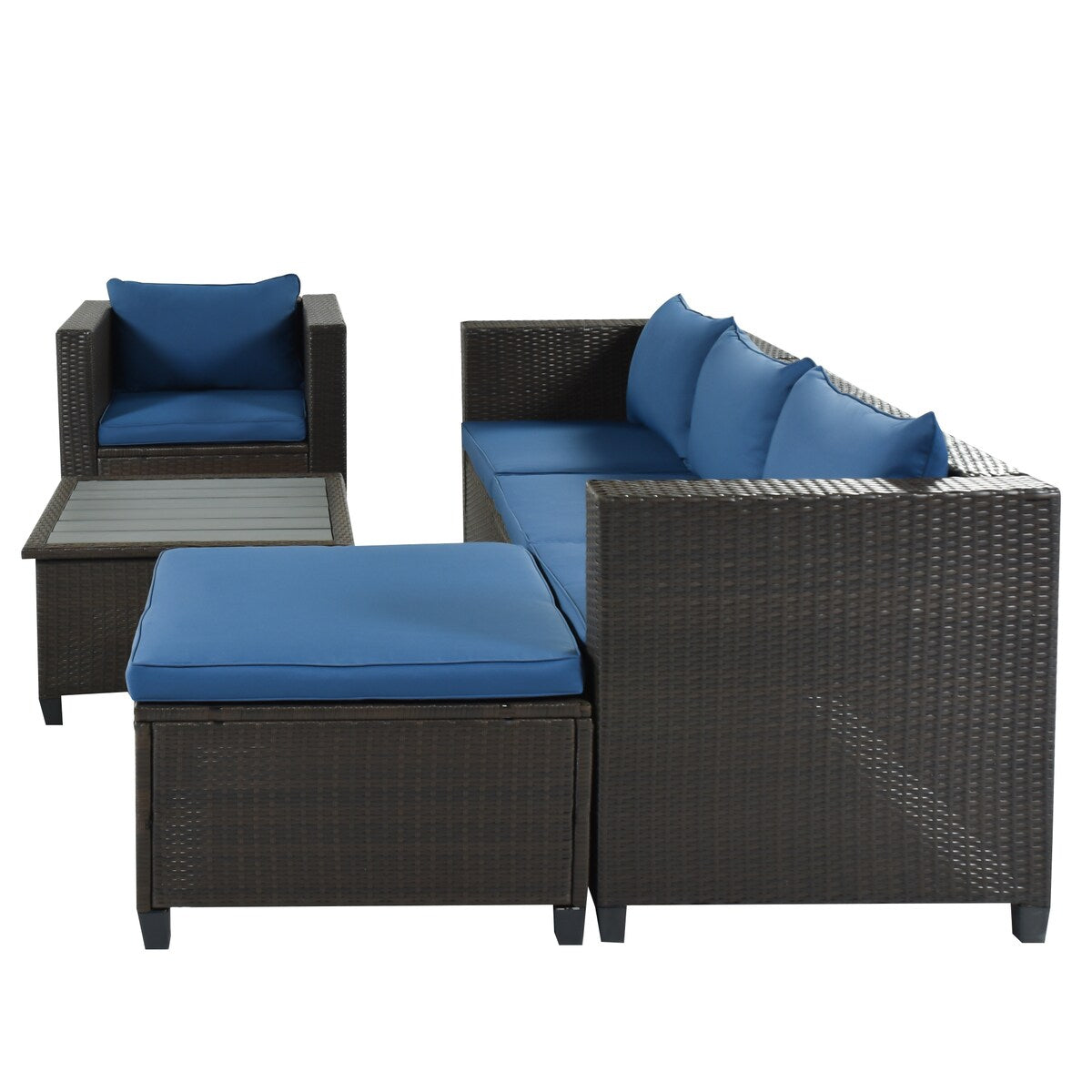 5 Piece Conversation Set Wicker Rattan Sectional Sofa with Seat Cushions