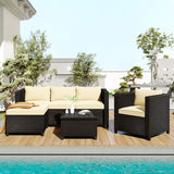 5 Piece Conversation Set Wicker Rattan Sectional Sofa with Seat Cushions