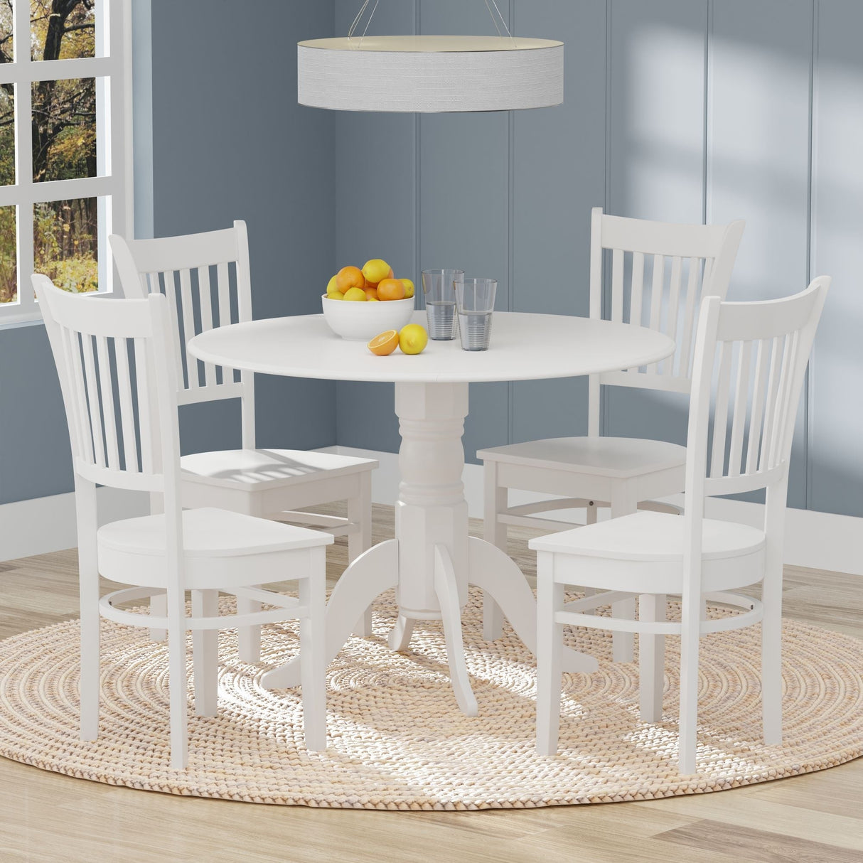 5-Piece Dining Set, 42" Round Drop-Leaf Table and Spindle Chairs