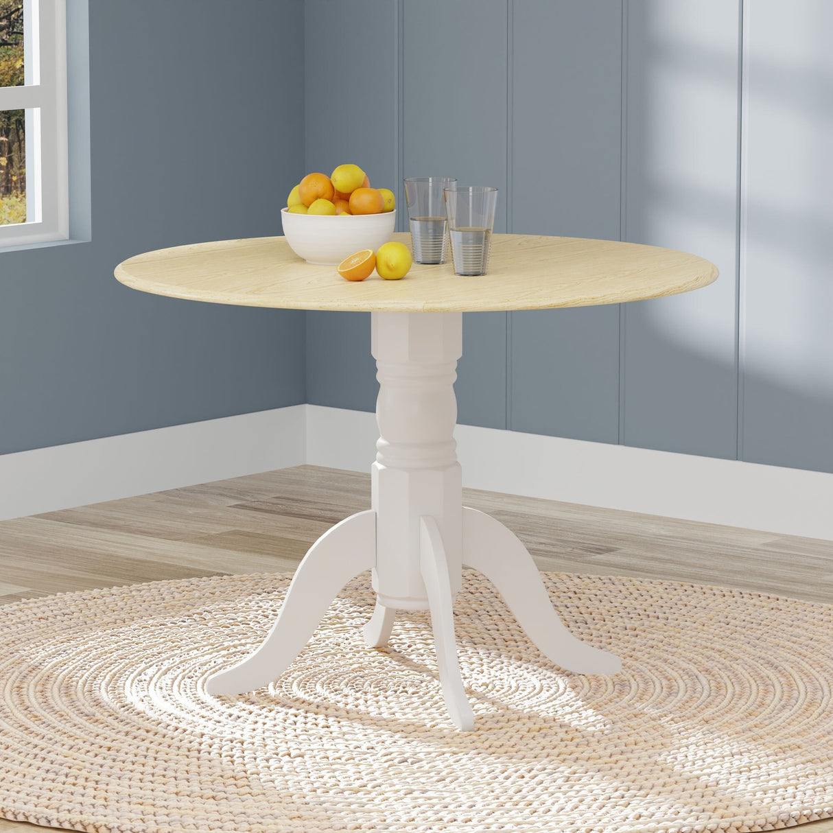 5-Piece Dining Set, 42" Round Drop-Leaf Table and Spindle Chairs