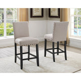 5 Piece Espresso Wood Counter Height Dining Set with Tan Fabric Nailhead Stools