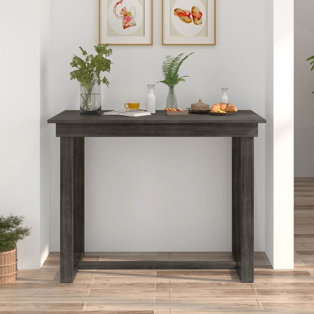 5-Piece Farmhouse Counter Height Dining Table Set with 1 Rectangular Dining Table and 4 Dining Chairs for Small Places