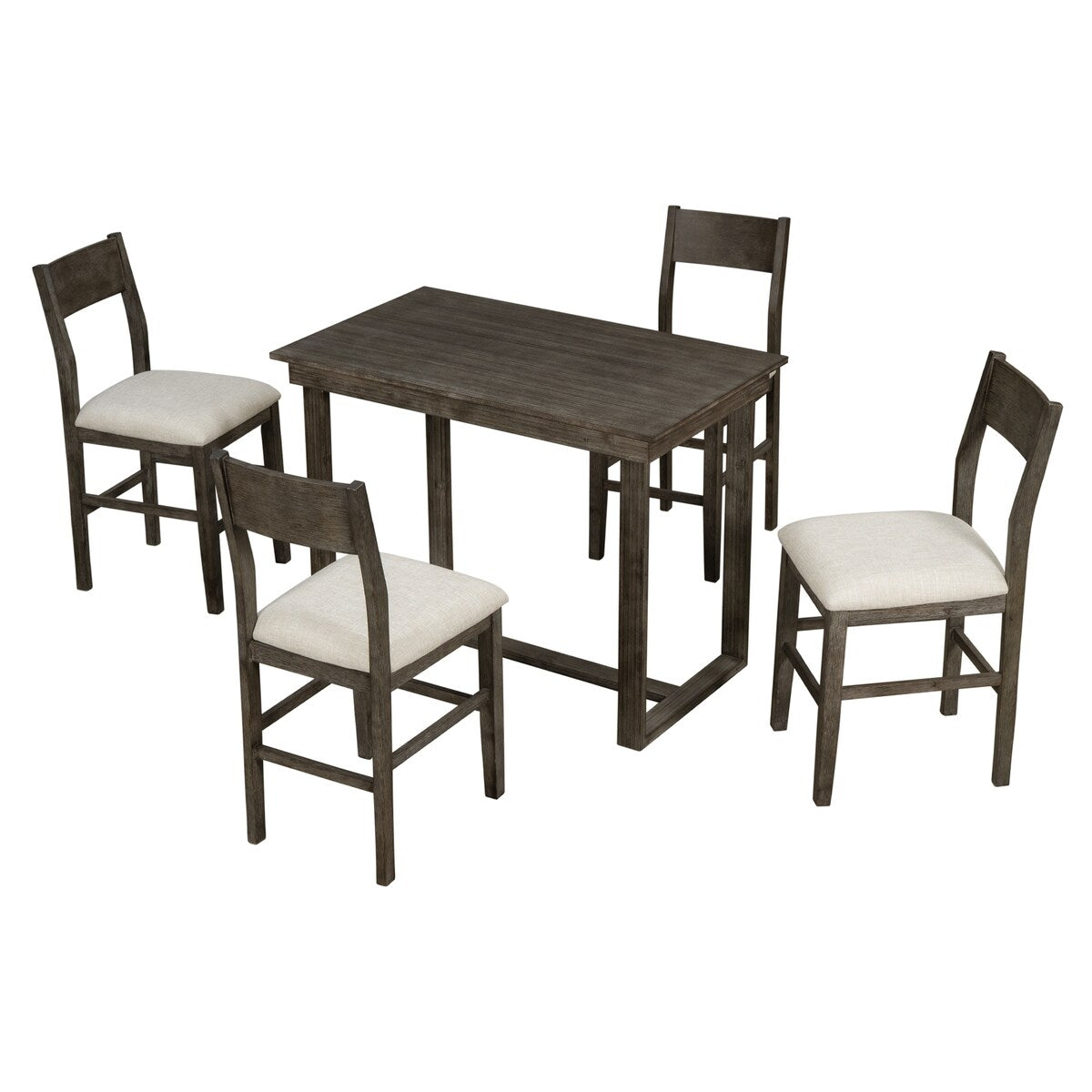 5-Piece Farmhouse Counter Height Dining Table Set with 1 Rectangular Dining Table and 4 Dining Chairs for Small Places