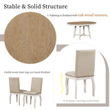 5-Piece Farmhouse Dining Table Set Wood Round Extendable Dining Table and 4 Upholstered Dining Chairs