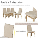 5-Piece Farmhouse Dining Table Set Wood Round Extendable Dining Table and 4 Upholstered Dining Chairs