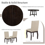 5-Piece Farmhouse Dining Table Set Wood Round Extendable Dining Table and 4 Upholstered Dining Chairs