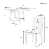 5-Piece Farmhouse Dining Table Set Wood Round Extendable Dining Table and 4 Upholstered Dining Chairs