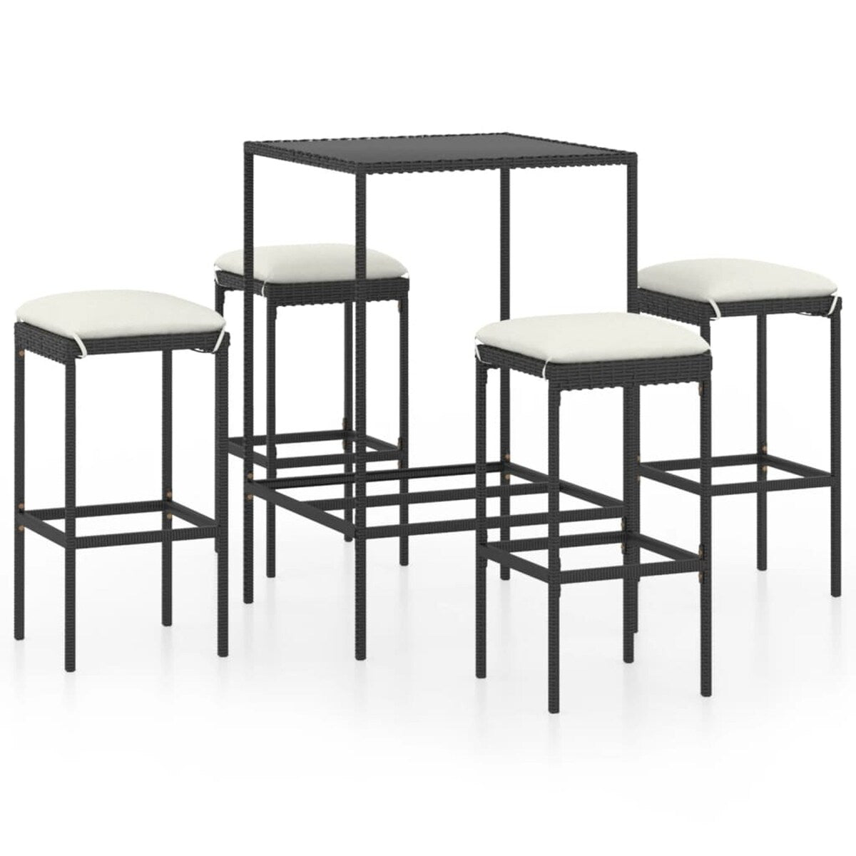 5 Piece Garden Bar Set with Cushions Poly Rattan Black