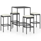 5 Piece Garden Bar Set with Cushions Poly Rattan Black