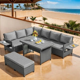 5-Piece L-Shaped Patio Rattan Sofa Set, Garden Furniture with Extendable Side Tables