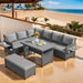 5-Piece L-Shaped Patio Rattan Sofa Set, Garden Furniture with Extendable Side Tables