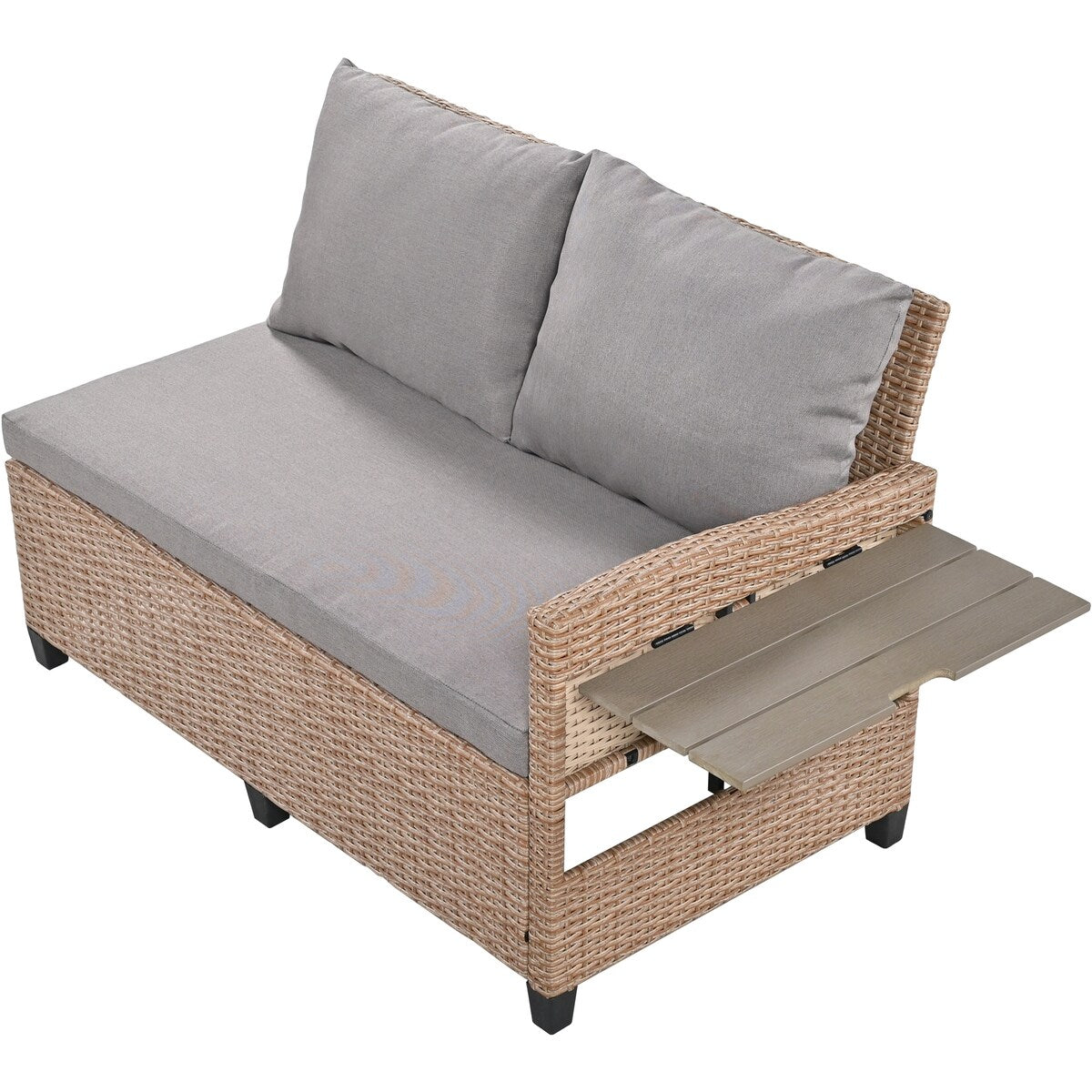 5-Piece L-Shaped Patio Rattan Sofa Set, Garden Furniture with Extendable Side Tables
