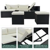 5-Piece Large Outdoor Wicker Sofa Set, PE Rattan, Movable Cushion, Sectional Lounger Sofa