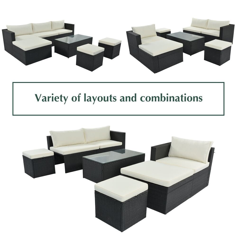 5-Piece Large Outdoor Wicker Sofa Set, PE Rattan, Movable Cushion, Sectional Lounger Sofa