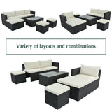 5-Piece Large Outdoor Wicker Sofa Set, PE Rattan, Movable Cushion, Sectional Lounger Sofa